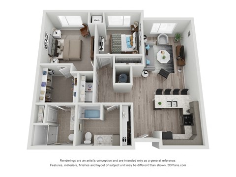 Floor plan for 2 beds, 2 baths, 1054 sqft